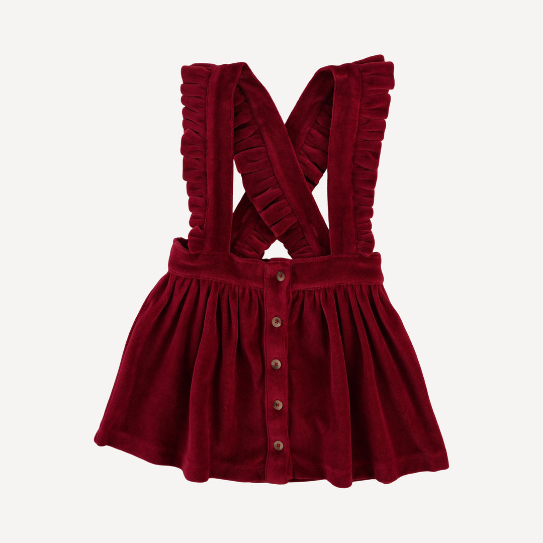 ruffle suspender skirt | berry basket | organic cotton velour