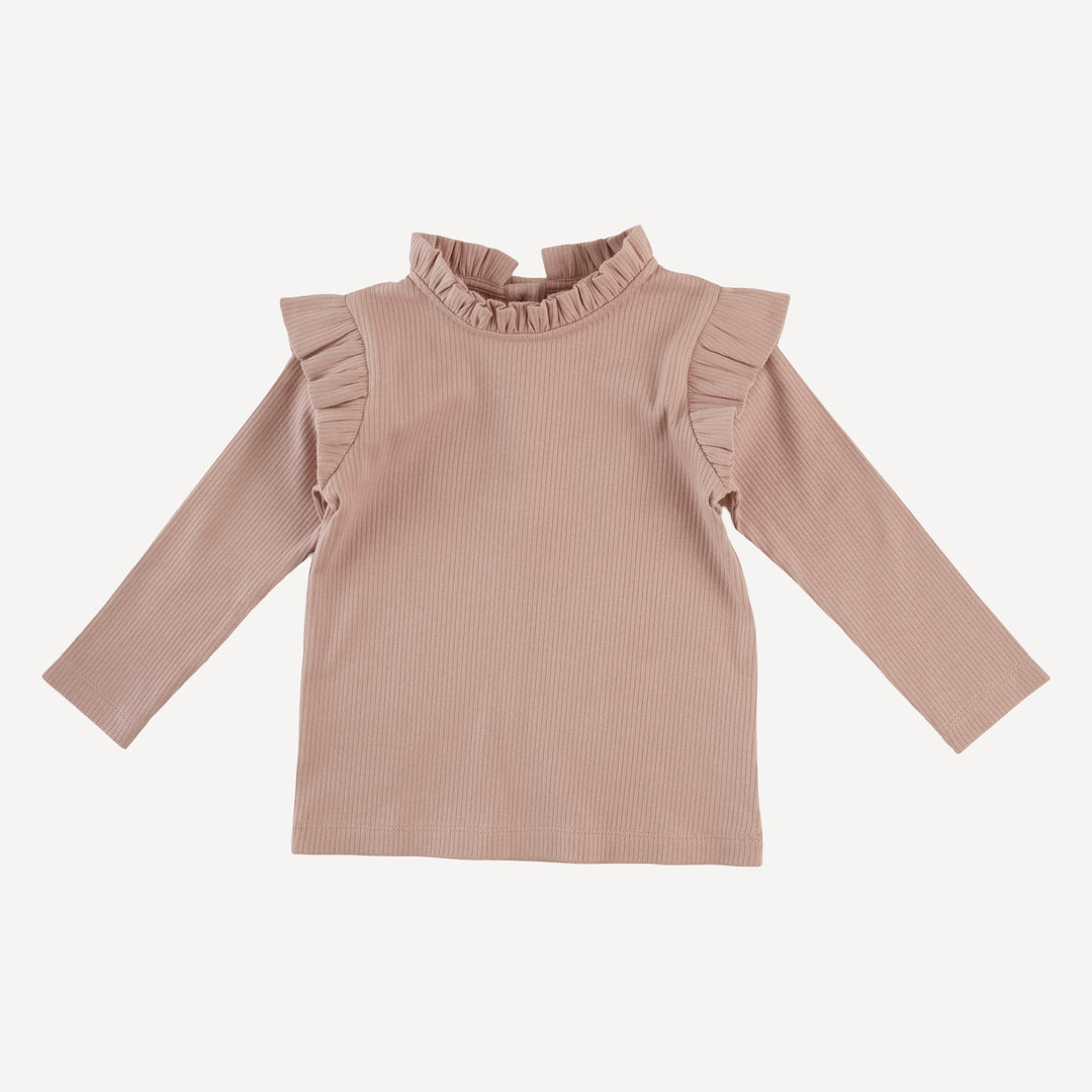 long sleeve little ruffle tee | cottage rose | organic cotton single rib