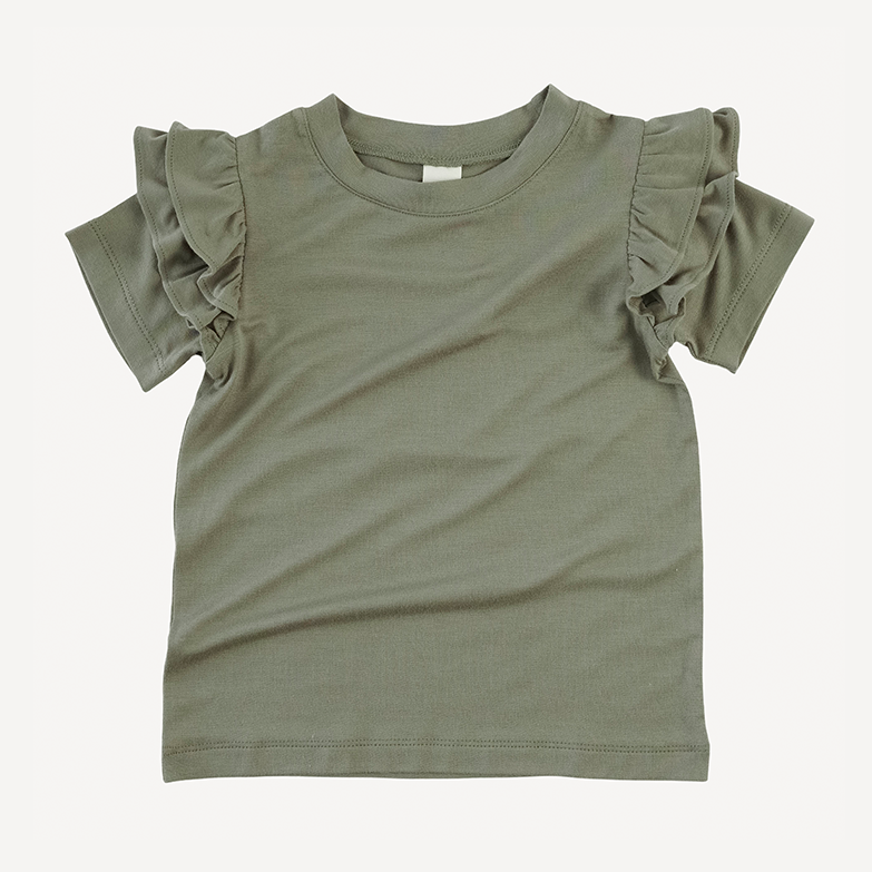 short sleeve double ruffle top | vetiver | modal