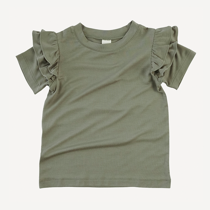 short sleeve double ruffle top | vetiver | modal