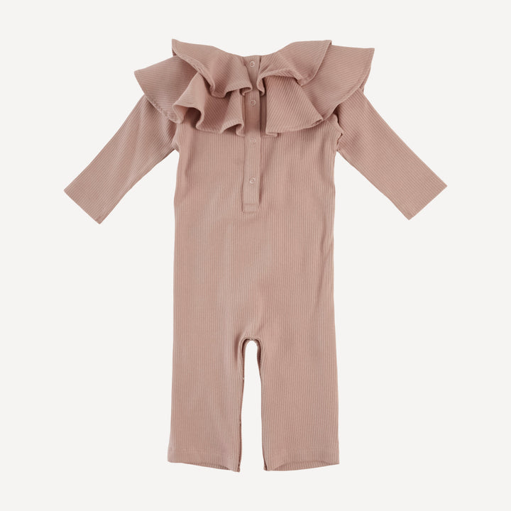 long sleeve double ruffle neck jumpsuit | cottage rose | organic cotton single rib