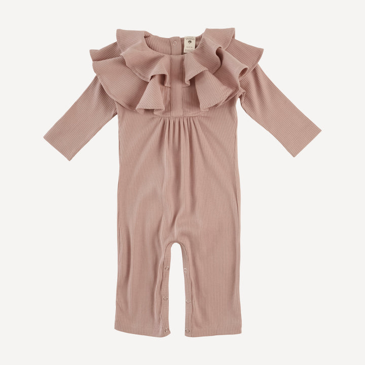 long sleeve double ruffle neck jumpsuit | cottage rose | organic cotton single rib
