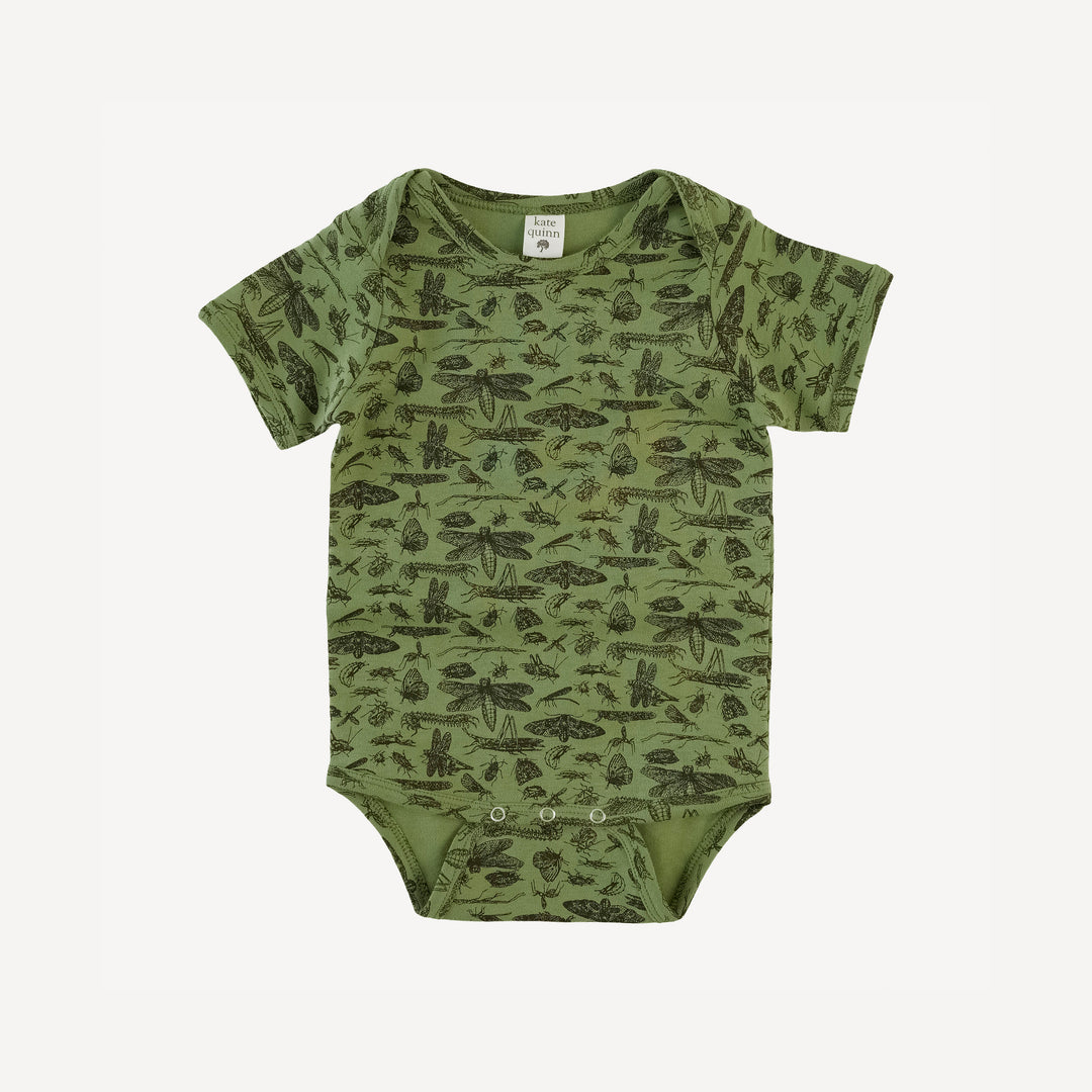 short sleeve lap neck bodysuit | forest insects | organic cotton interlock