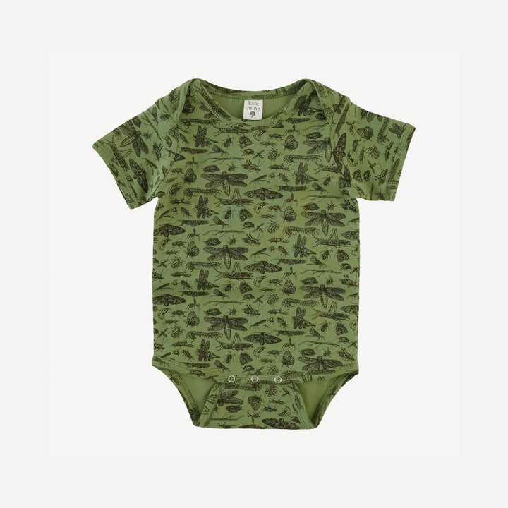 short sleeve lap neck bodysuit | forest insects | organic cotton interlock