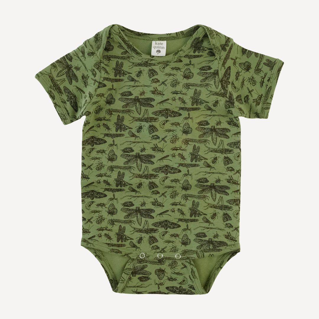 short sleeve lap neck bodysuit | forest insects | organic cotton interlock