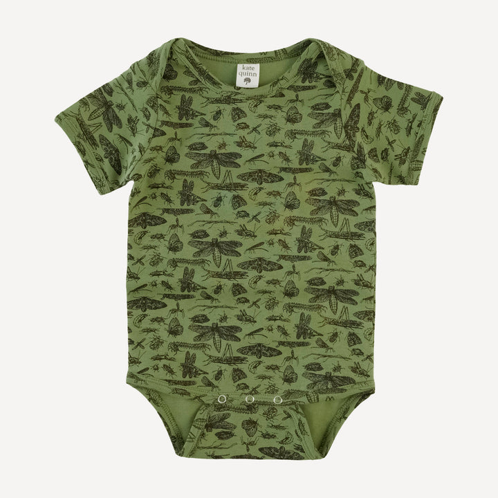 short sleeve lap neck bodysuit | forest insects | organic cotton interlock