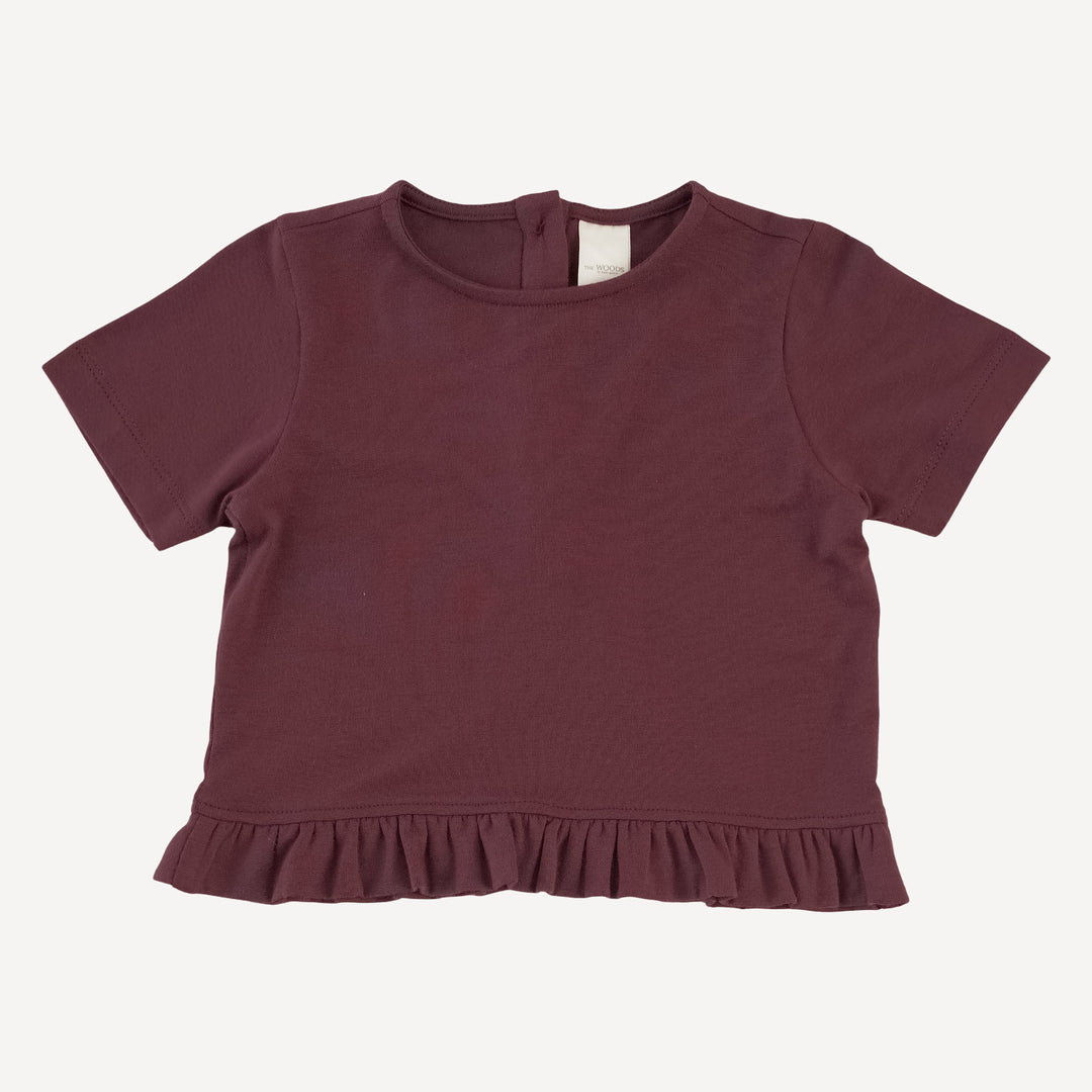 short sleeve cropped ruffle tee + flare set | mahogany | modal