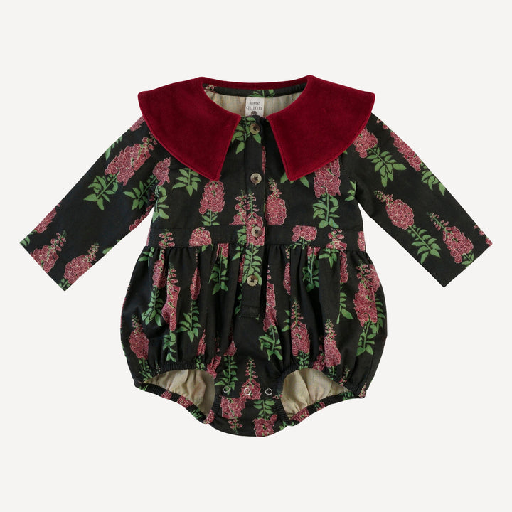 long sleeve wide collar button bubble | red foxglove | organic cotton gauze