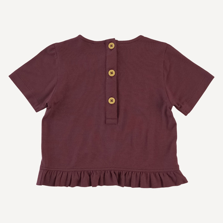 short sleeve cropped ruffle tee + flare set | mahogany | modal