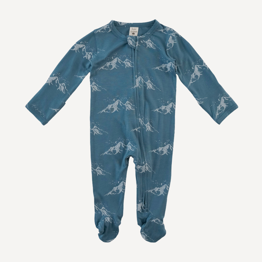 long sleeve two way zipper footie | moonlit mountain | bamboo