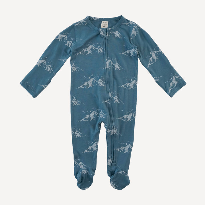 long sleeve two way zipper footie | moonlit mountain | bamboo