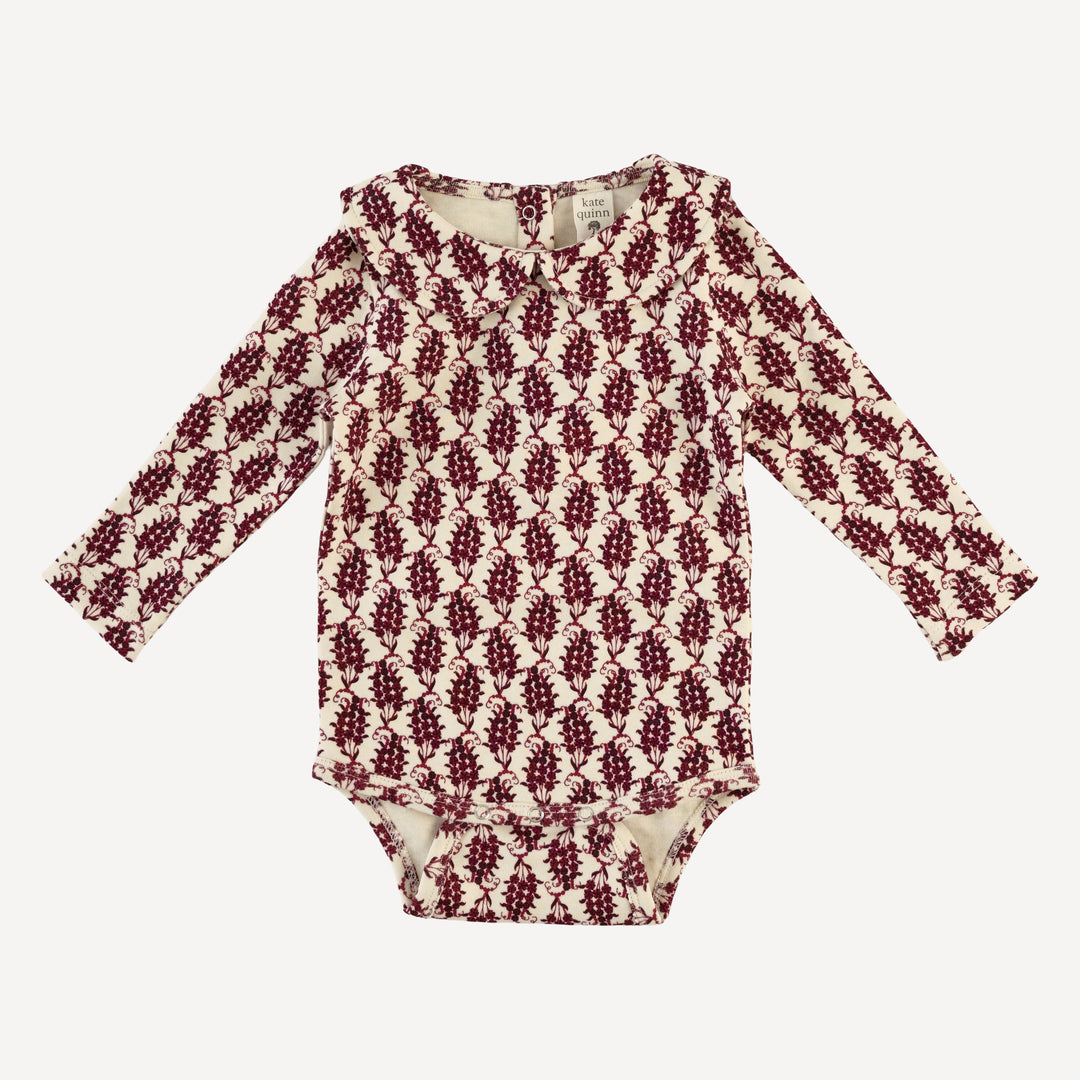 long sleeve peter pan bodysuit | woodland paisley | organic cotton interlock