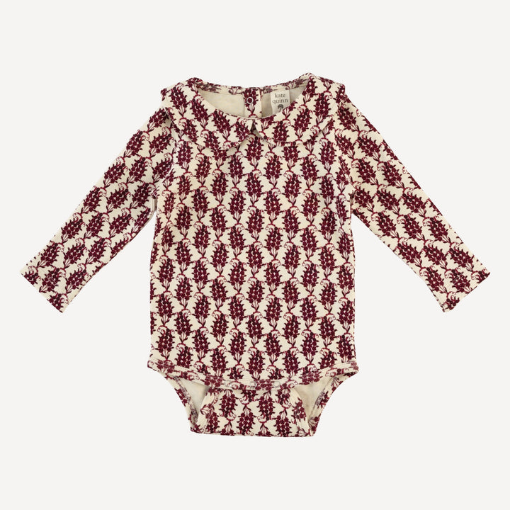 long sleeve peter pan bodysuit | woodland paisley | organic cotton interlock