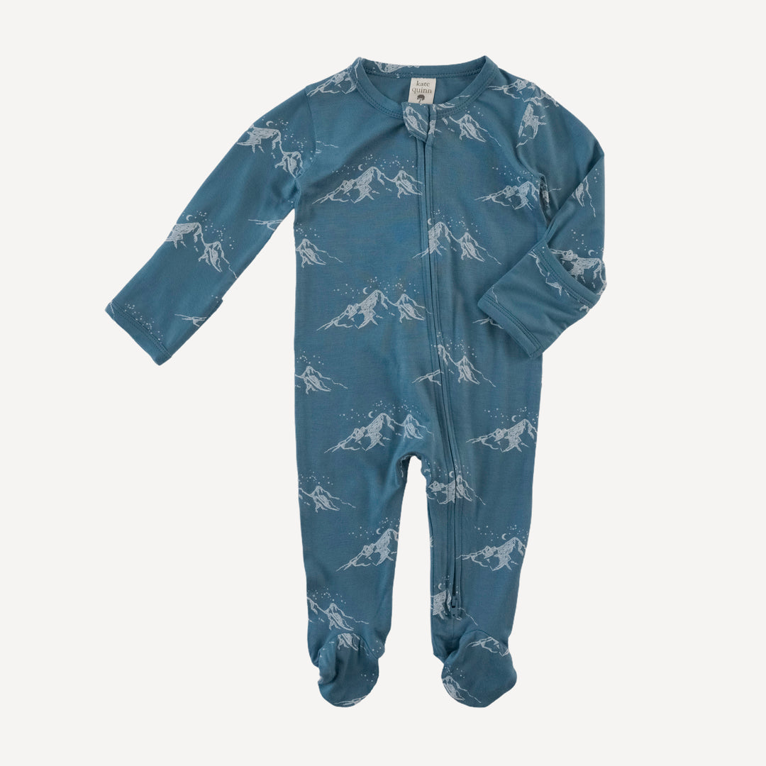 long sleeve two way zipper footie | moonlit mountain | bamboo