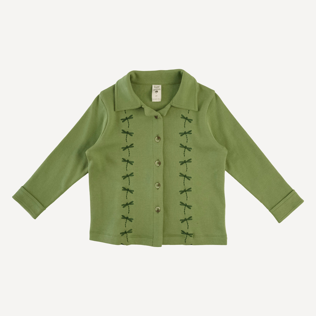 long sleeve embroidered shirt | evergreen path | organic cotton interlock
