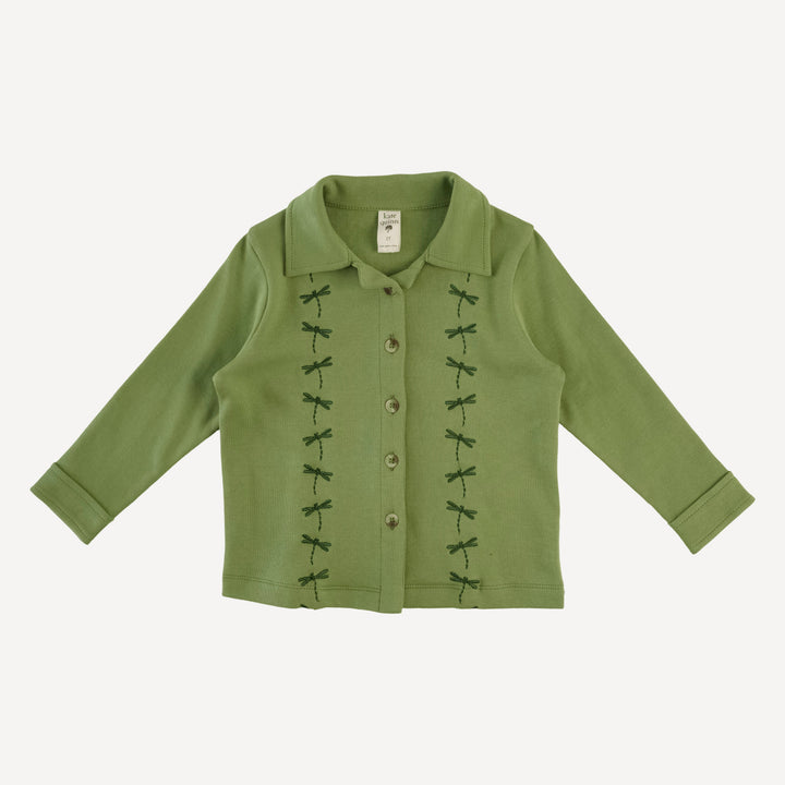 long sleeve embroidered shirt | evergreen path | organic cotton interlock