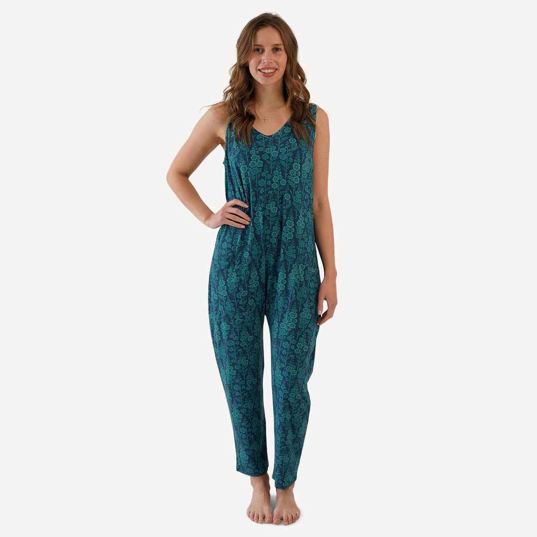 womens relaxed romper | blooming floral | light weight bamboo