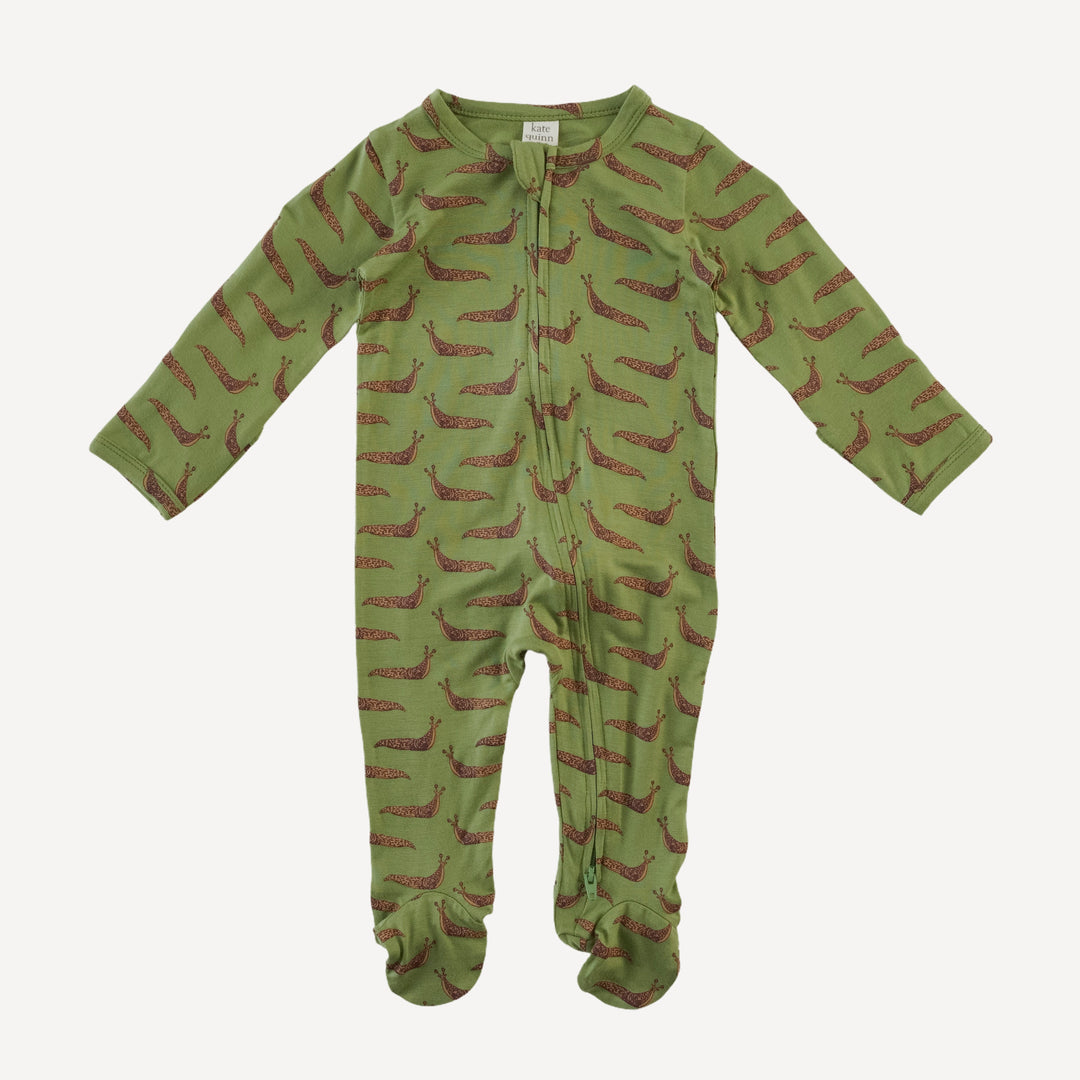 long sleeve two way zipper footie | mossy slug party | bamboo