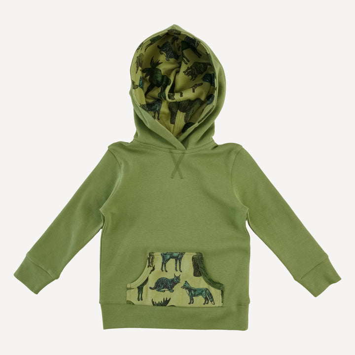 long sleeve kanga pocket hoodie | evergreen path | organic cotton interlock
