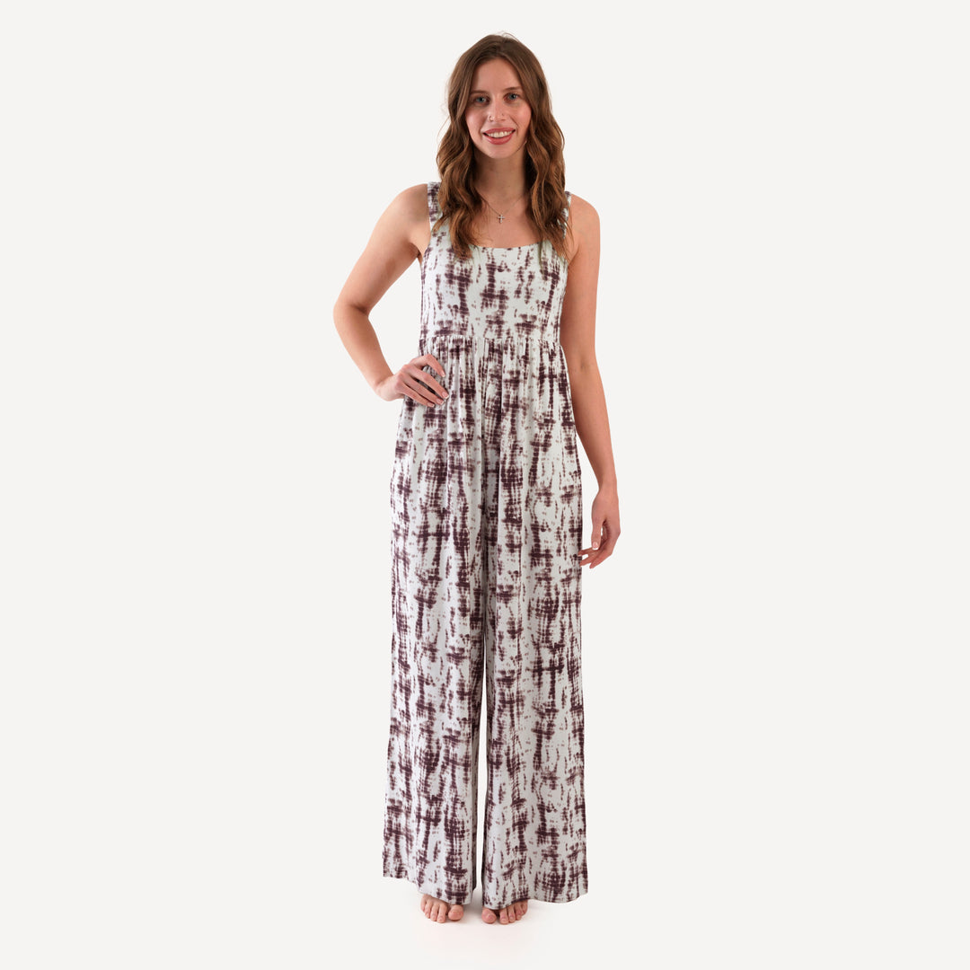 womens high waist jumpsuit | mahogany shibori | modal