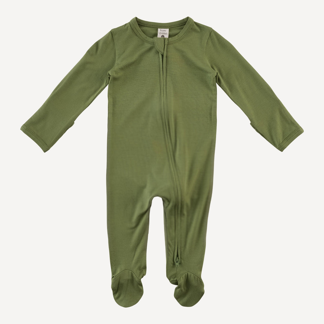 long sleeve two way zipper footie | dusty jade | bamboo