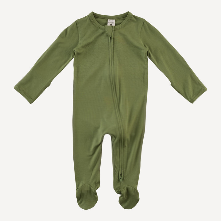 long sleeve two way zipper footie | dusty jade | bamboo