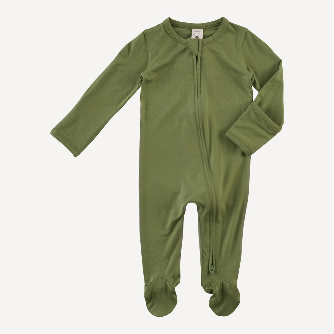 long sleeve two way zipper footie | dusty jade | bamboo