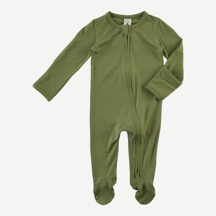 long sleeve two way zipper footie | dusty jade | bamboo