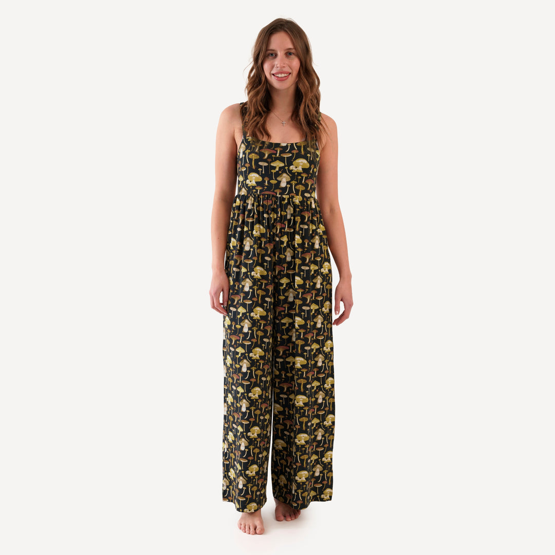 womens high waist jumpsuit | black mushroom litho | modal