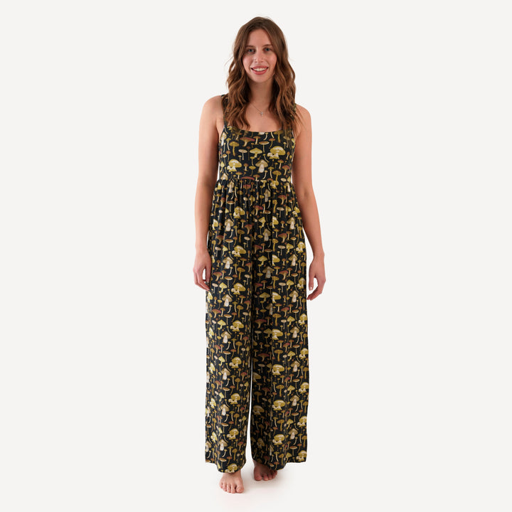 womens high waist jumpsuit | black mushroom litho | modal
