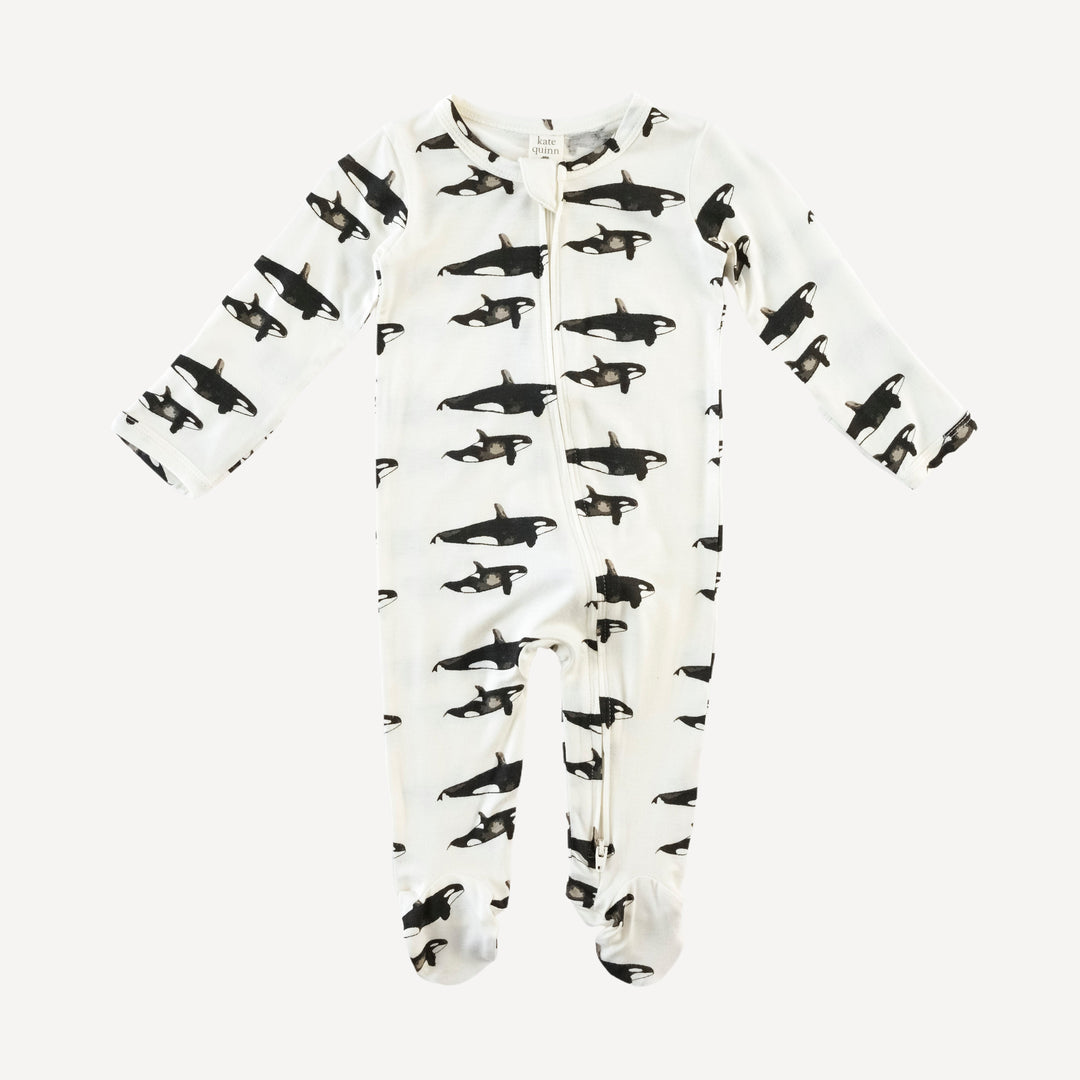 long sleeve two way zipper footie | orcas | bamboo