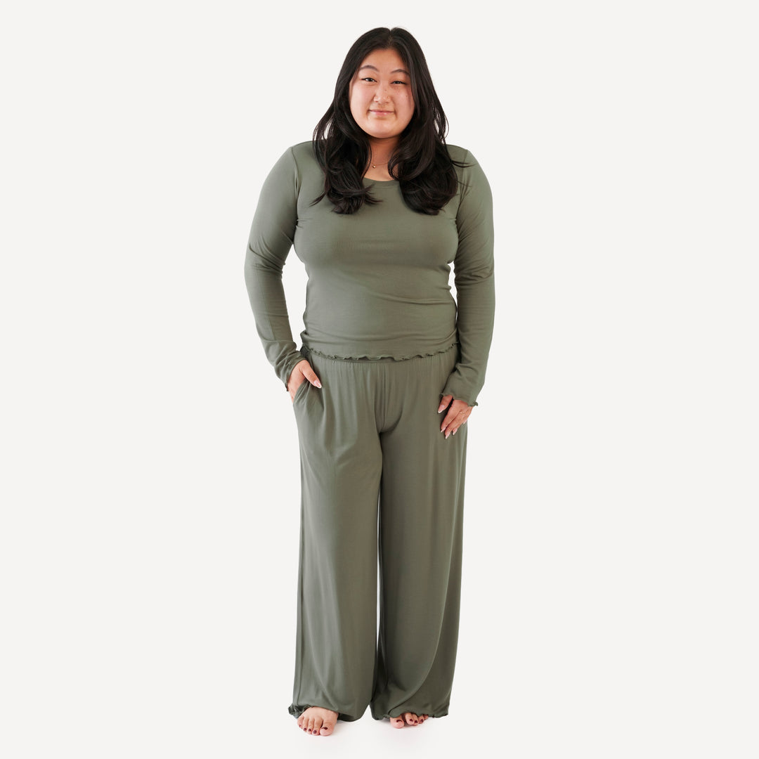 womens long sleeve jade set | vetiver | modal