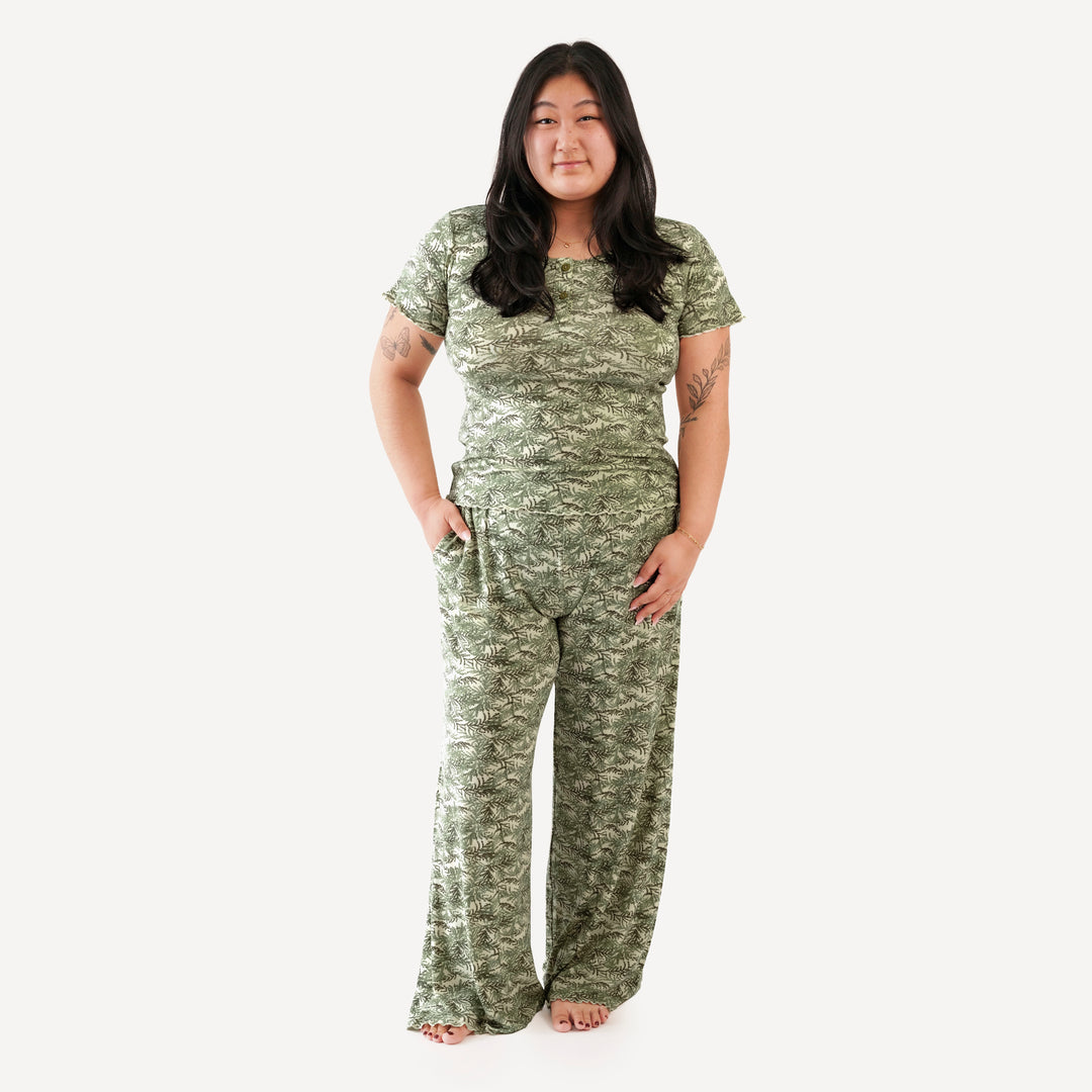 womens short sleeve henley jade set | woods fern | modal