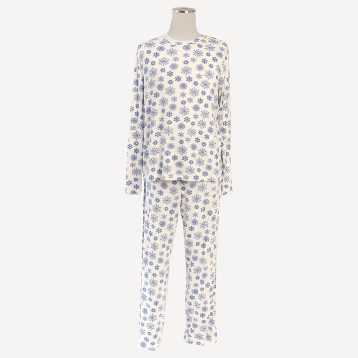 mens long sleeve crew neck pj set | blue snowflake | bamboo