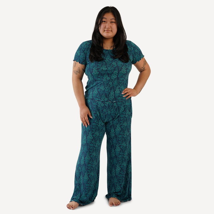 womens short sleeve jade set | blooming floral | light weight bamboo