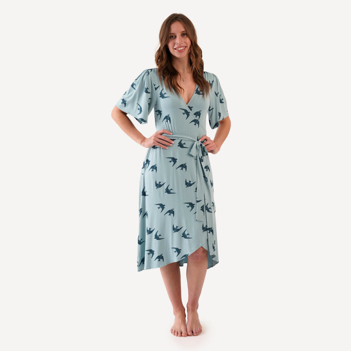 womens flutter sleeve wrap dress | stone sparrow | modal