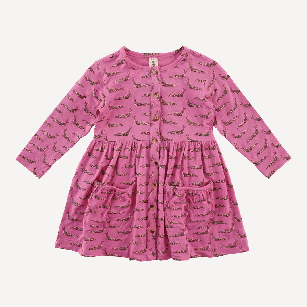 long sleeve button front pocket dress | pink slug party | bamboo