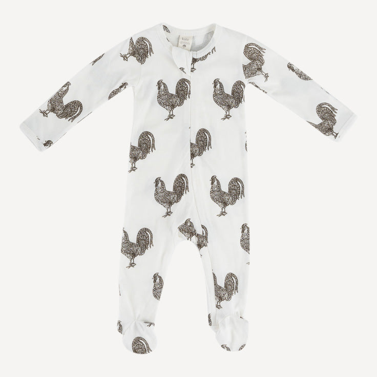 long sleeve two way zipper footie | rooster | organic cotton interlock