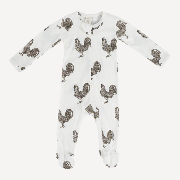 long sleeve two way zipper footie | rooster | organic cotton interlock