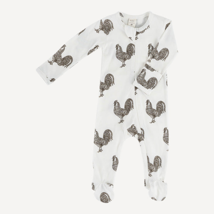 long sleeve two way zipper footie | rooster | organic cotton interlock