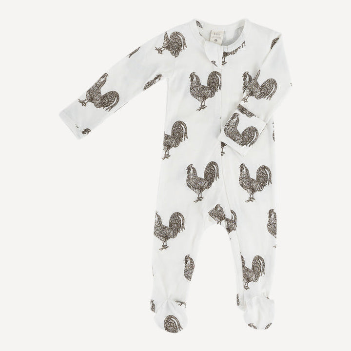 long sleeve two way zipper footie | rooster | organic cotton interlock
