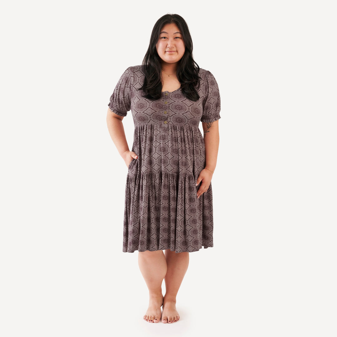 womens short puff sleeve prairie dress | doe batik | modal
