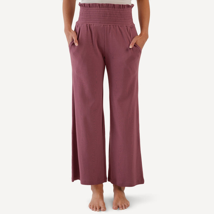 womens shirred gaucho pant | wild ginger | organic cotton flat rib