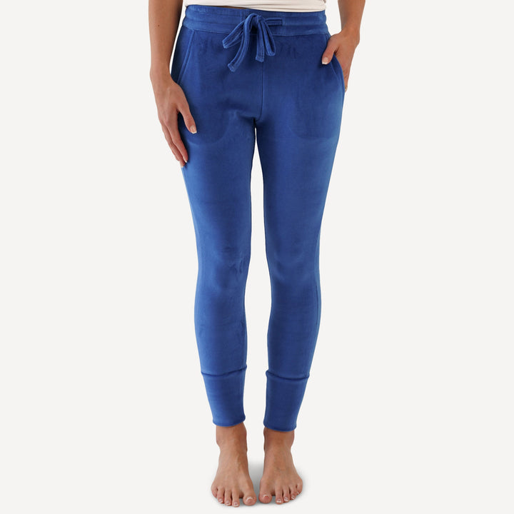womens skinny jogger | monaco blue | organic cotton velour