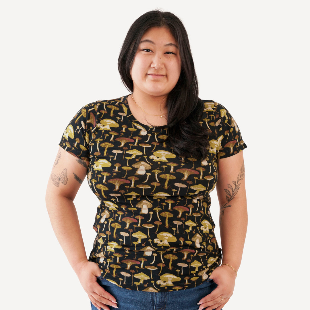 womens basic tee | black mushroom litho | modal