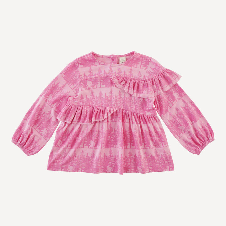 long sleeve ruffle tiered gathered top | pink sasquatch | bamboo
