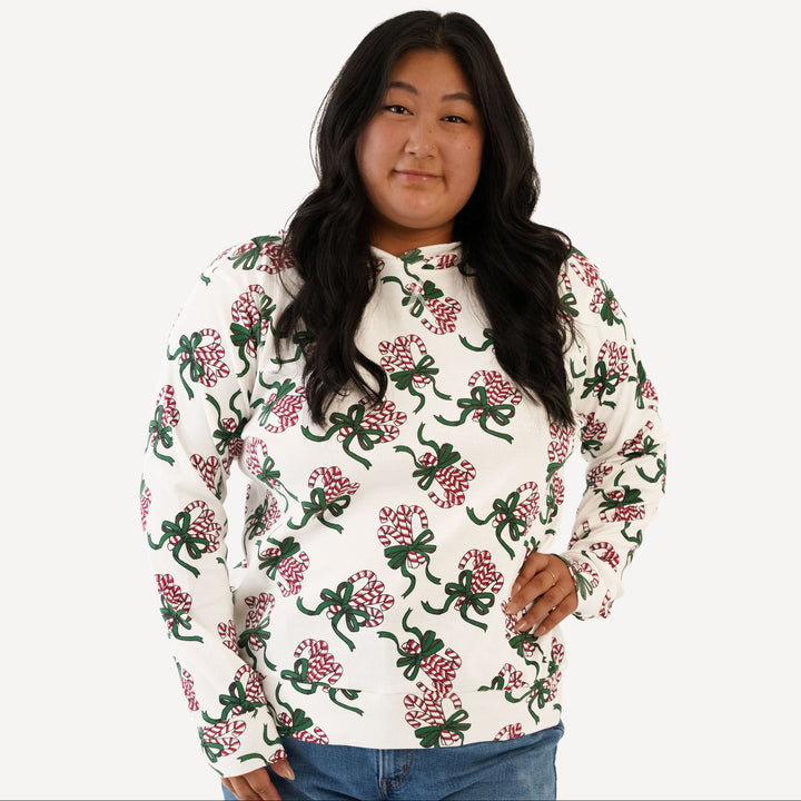 womens hoodie | candy canes | organic cotton flat rib