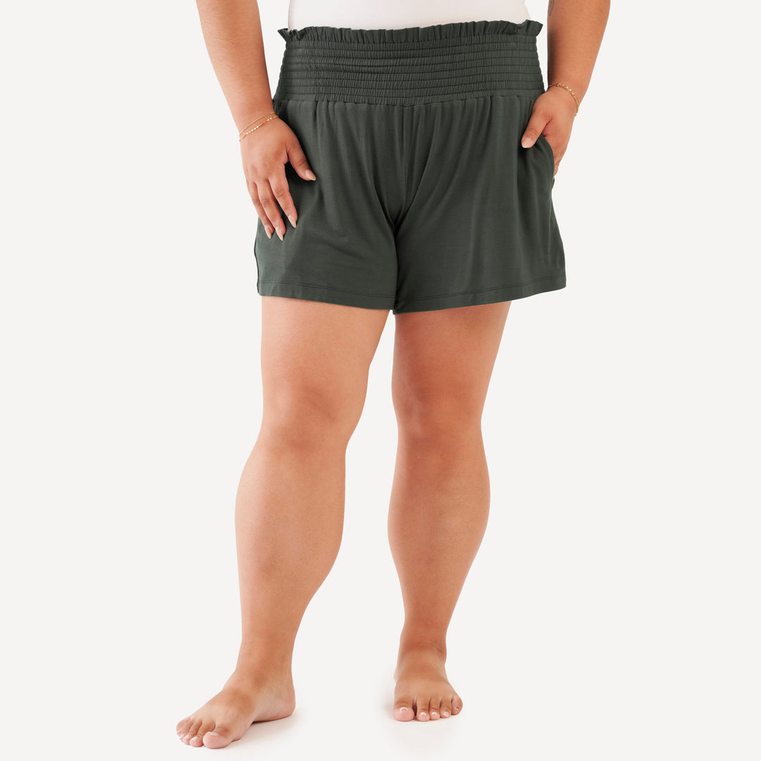 womens smocked short | beluga | bamboo