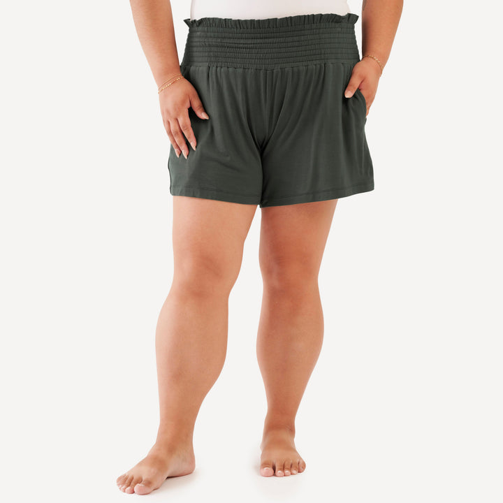 womens smocked short | beluga | bamboo