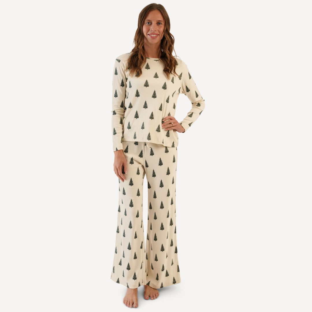 womens long sleeve crew neck pj set | forest pine | organic cotton flat rib